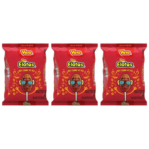 3 Pack - Vero Elotes Chili Pepper Covered Strawberry Lollipops 40 Count Vero